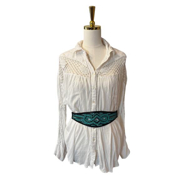 bebe Accessories - Bebe Beaded Stretch Waist Belt Turquoise Black Y2K Glam Boho Western Size M/L